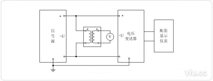 数字输出型电压变送器(电压互感器扩大尺度表量程) 电压校准接线图 数字输出型电压变送器(电压互感器扩大尺度表量程) 电压校准接线图